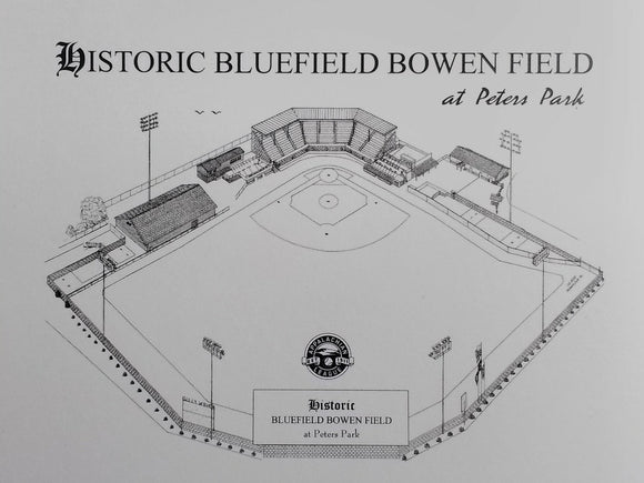 Historic Bluefield Bowen Field at Peters Park  - Pen and Ink Note Cards (C) 2021 Robert Duff duffcreations.com