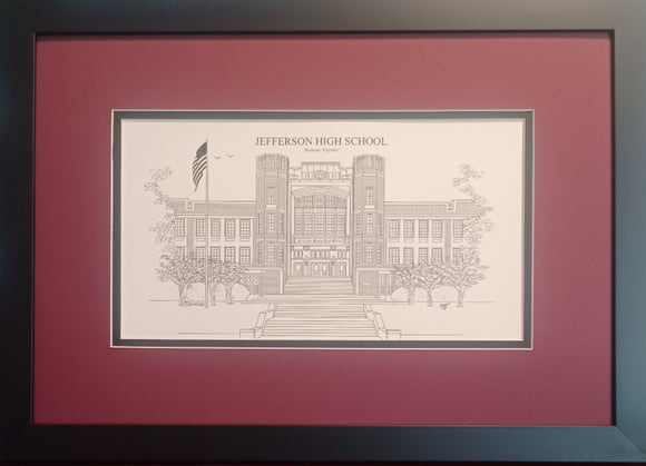Jefferson High School Roanoke Va Note Cards &  Pen & ink prints (c) 2023 image of JHS by Artist: Robert Duff Sr.