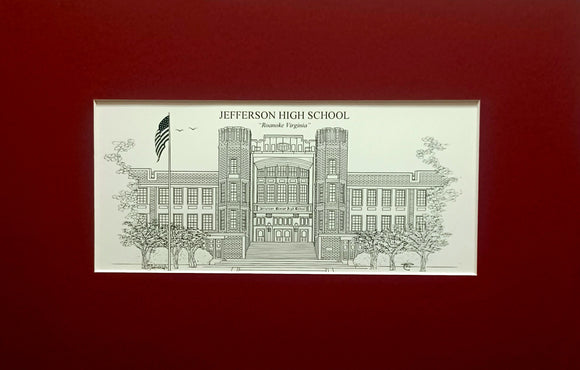 Jefferson High School Roanoke Va Pen and Ink print (c) 2023 Artist Robert Duff Sr - duffcreations.com by Personalized Drawings