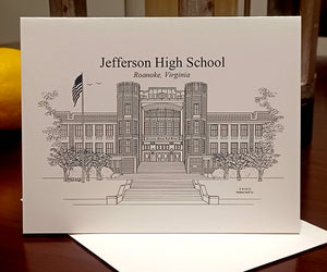 Jefferson High School Roanoke Va Pen and Ink notecards (c) 2023 Artist Robert Duff Sr - duffcreations.com by Personalized Drawings