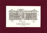 Graham High (former) matted pen & ink print (c)2022 Robert E. Duff, Sr. - duffcreations.com
