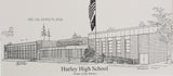 High School Prints (Standard or Personalized With YEAR) - Class Reunion Gifts - Graduation Gifts duffcreations.com - matted pen & ink prints - Choose from several sizes - Personalized BULK SALE