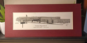Graham High School Personalized Pen & Ink - matted prints - choose from 2 Sizes and Year