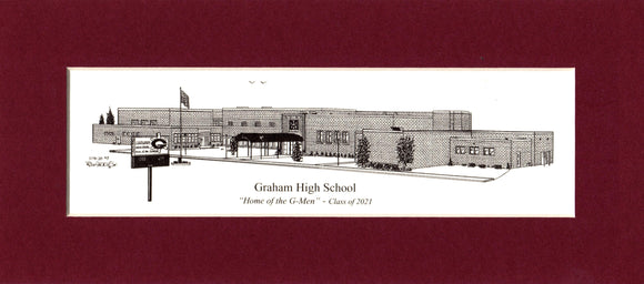 Graham High matted pen & ink print (c)2022 Robert E. Duff, Sr. - duffcreations.com