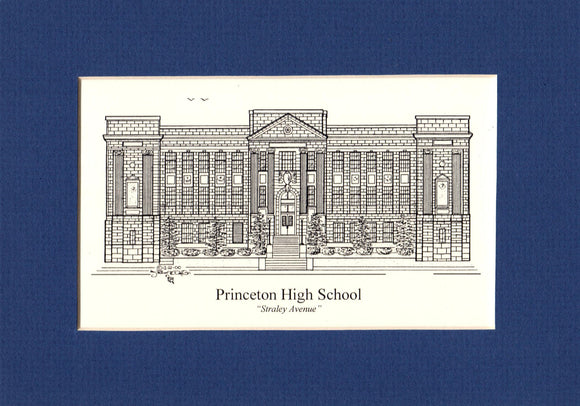Princeton High (Straley) matted pen & ink print (c)2022 Robert E. Duff, Sr. - duffcreations.com