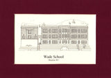 Wade School matted pen & ink print (c)2022 Robert E. Duff, Sr. - duffcreations.com
