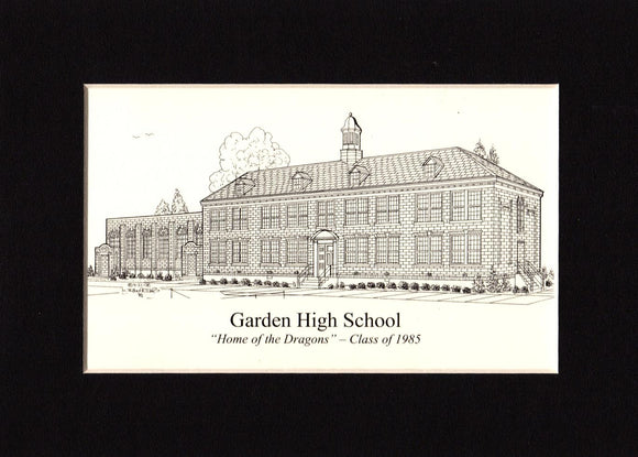 Garden High matted pen & ink print (c)2022 Robert E. Duff, Sr. - duffcreations.com