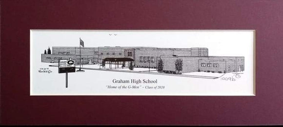 Graham High School Personalized Pen & Ink - matted prints - choose from 2 Sizes and Year